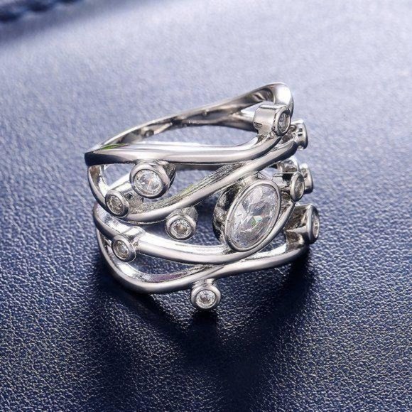 NEW 18K White Gold Diamond Twisted Wave Wide Ring - Picture 8 of 8